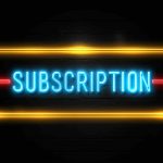 Subscription  – fluorescent Neon Sign on brickwall Front view